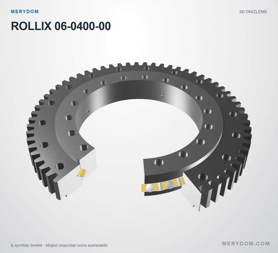 ROLLIX 06-0400-00 için MERYDOM muadil döner tabla rulmanının 3D model önizlemesi.