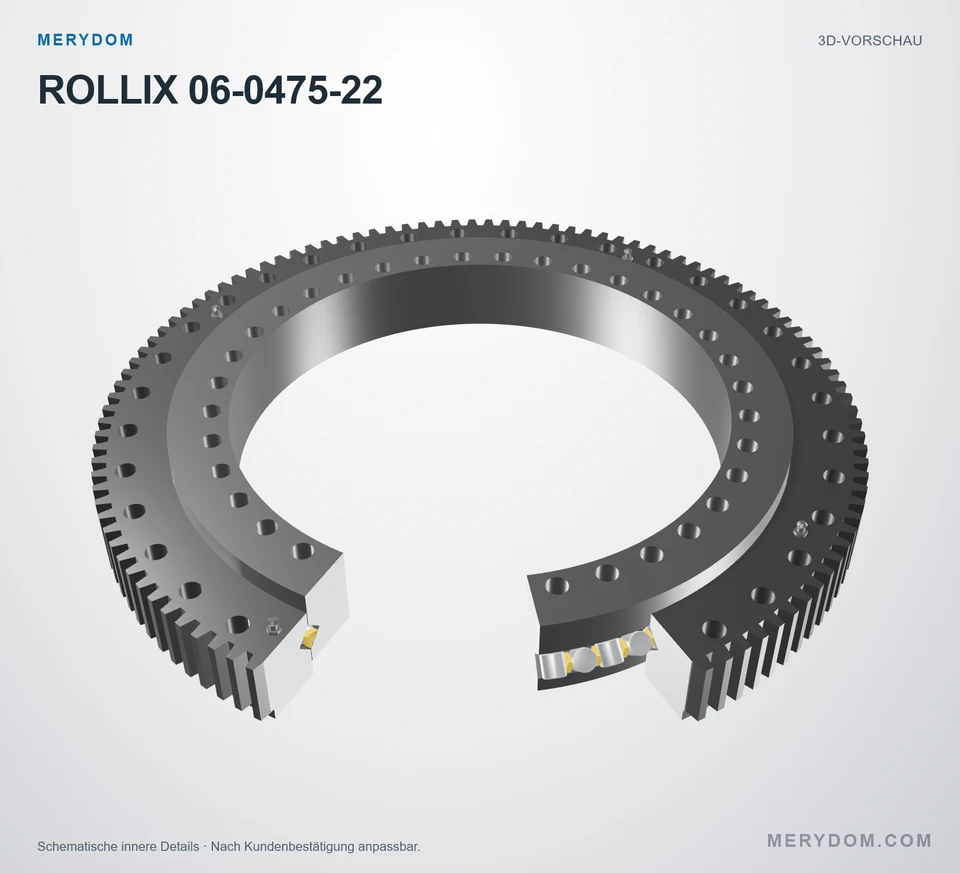 Vorschau des 3D-Modells des MERYDOM-Ersatzdrehkranzes für ROLLIX 06-0475-22.