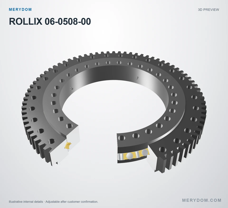 3D model preview of the MERYDOM replacement slewing bearing for ROLLIX 06-0508-00.
