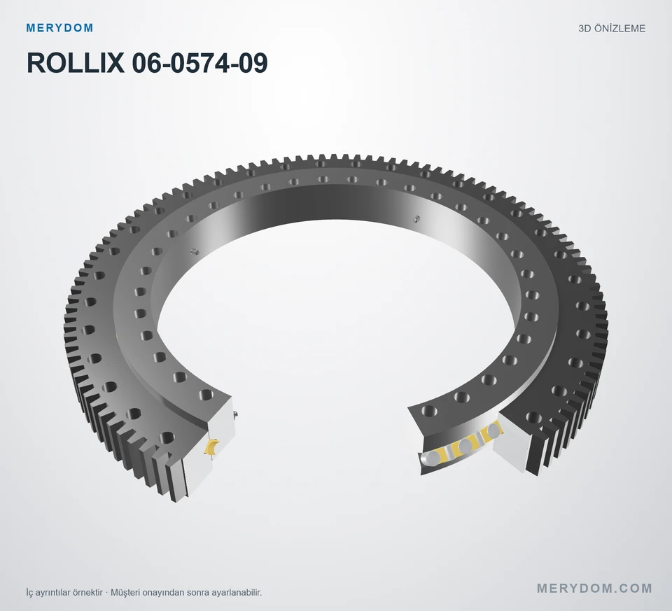 ROLLIX 06-0574-09 için MERYDOM muadil döner tabla rulmanının 3D model önizlemesi.