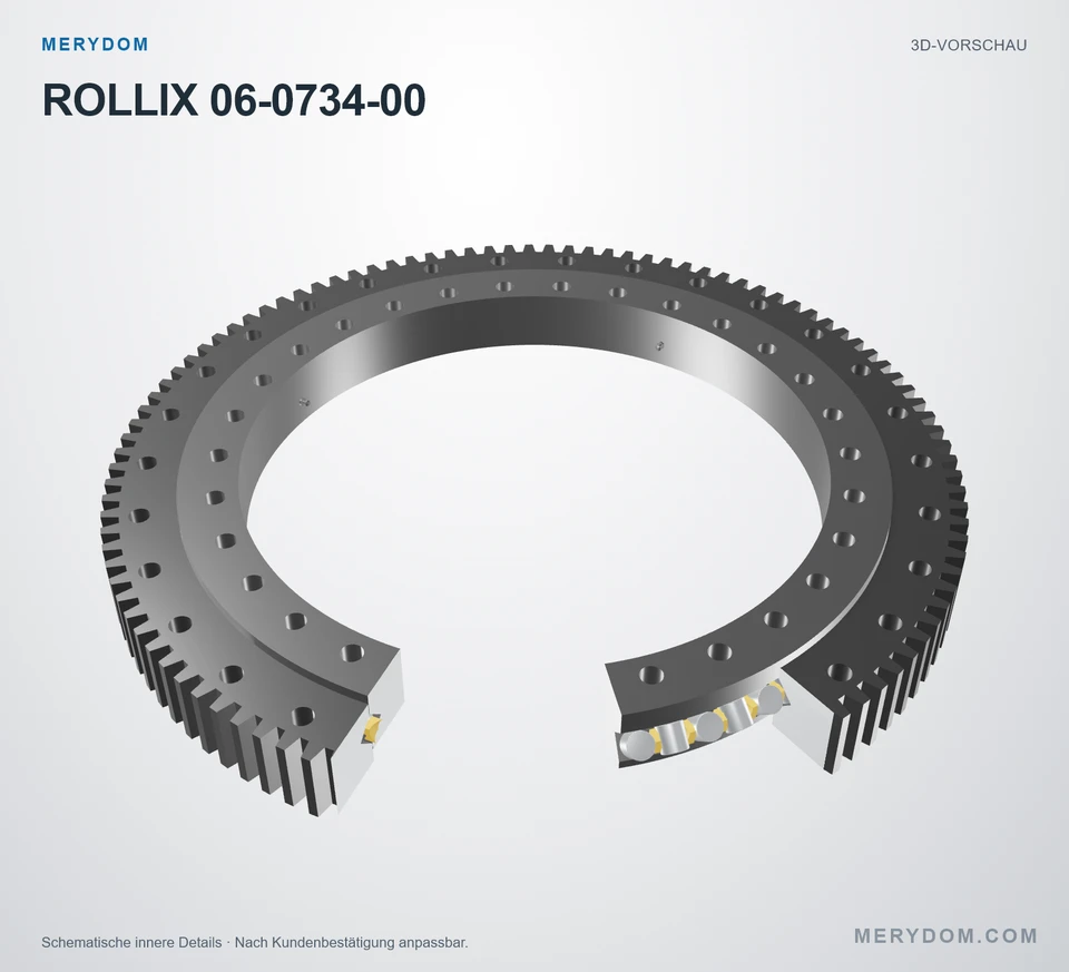 Vorschau des 3D-Modells des MERYDOM-Ersatzdrehkranzes für ROLLIX 06-0734-00.