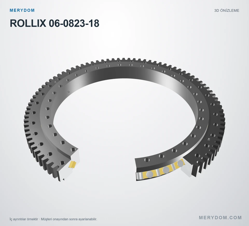 ROLLIX 06-0823-18 için MERYDOM muadil döner tabla rulmanının 3D model önizlemesi.