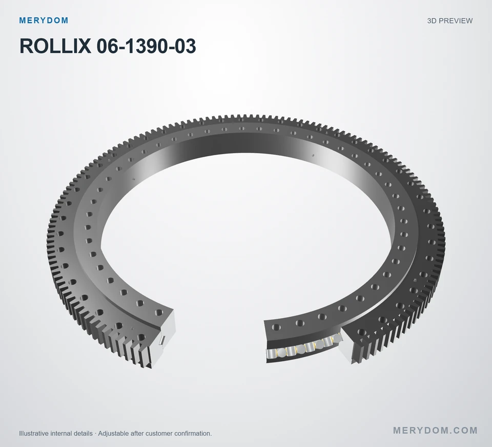 3D model preview of the MERYDOM replacement slewing bearing for ROLLIX 06-1390-03.