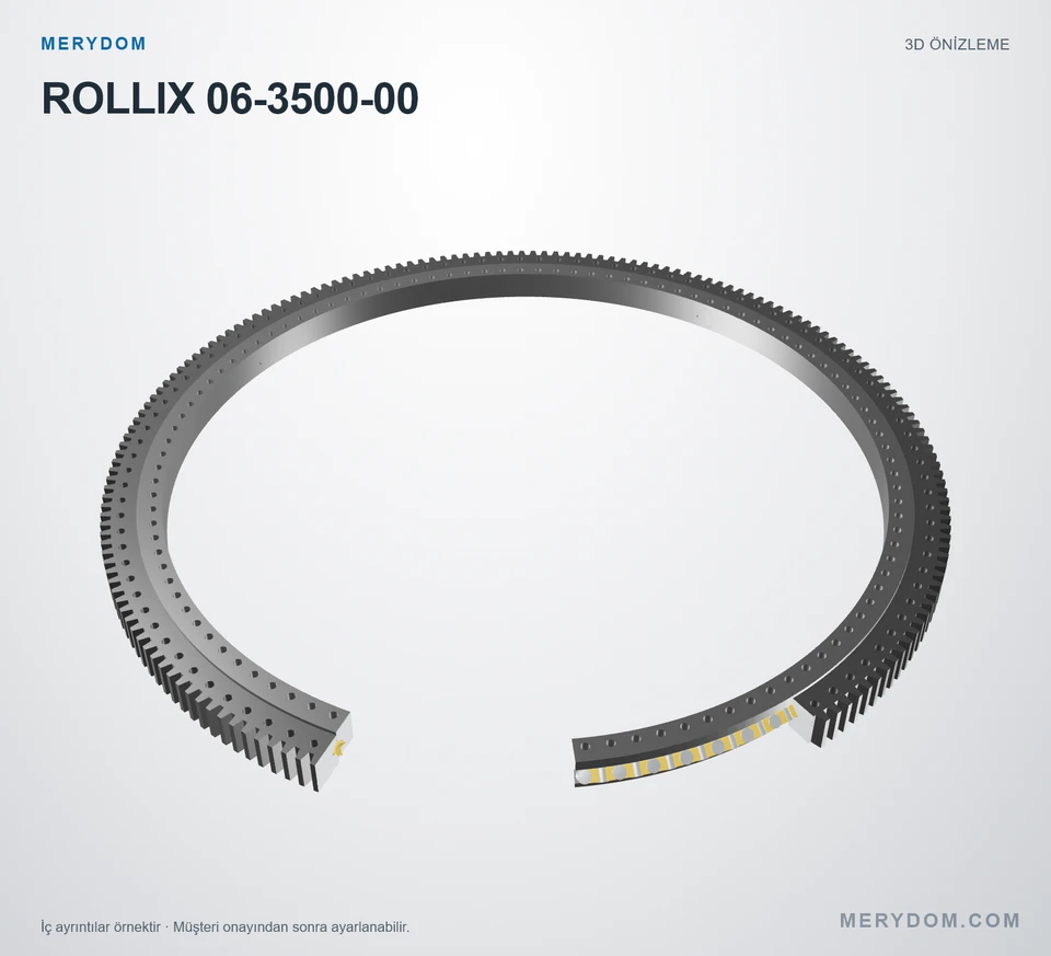 ROLLIX 06-3500-00 için MERYDOM muadil döner tabla rulmanının 3D model önizlemesi.