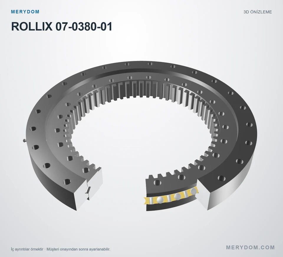 ROLLIX 07-0380-01 için MERYDOM muadil döner tabla rulmanının 3D model önizlemesi.
