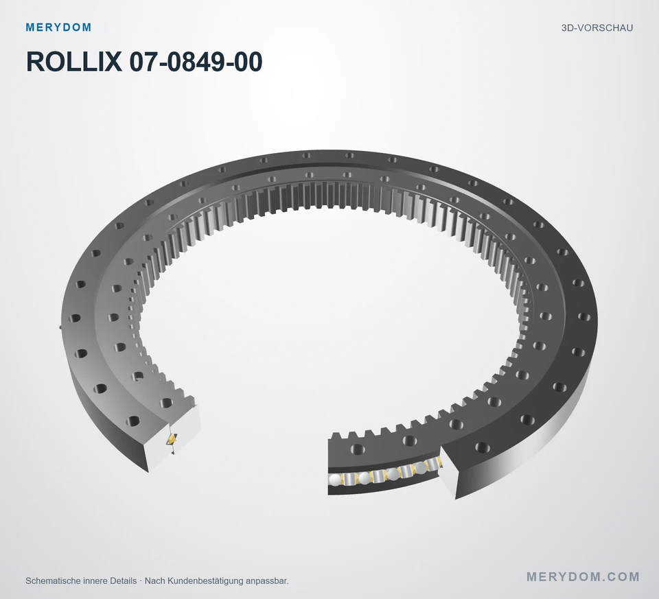 Vorschau des 3D-Modells des MERYDOM-Ersatzdrehkranzes für ROLLIX 07-0849-00.