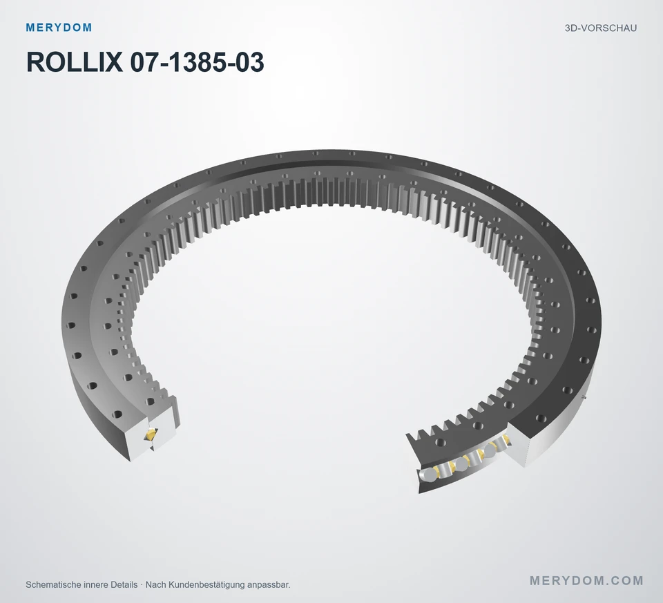 Vorschau des 3D-Modells des MERYDOM-Ersatzdrehkranzes für ROLLIX 07-1385-03.