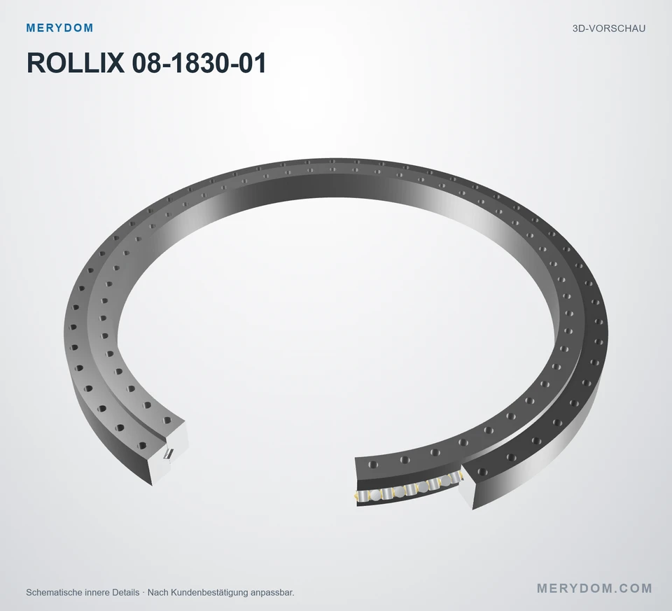 Vorschau des 3D-Modells des MERYDOM-Ersatzdrehkranzes für ROLLIX 08-1830-01.