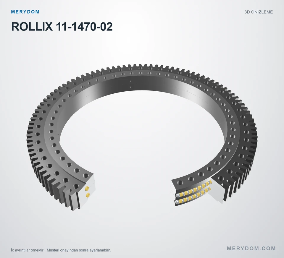 ROLLIX 11-1470-02 için MERYDOM muadil döner tabla rulmanının 3D model önizlemesi.