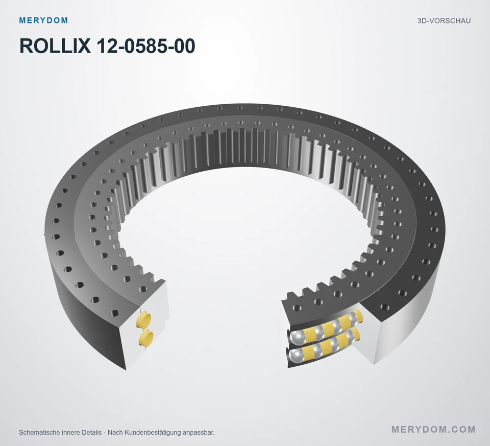 Vorschau des 3D-Modells des MERYDOM-Ersatzdrehkranzes für ROLLIX 12-0585-00.