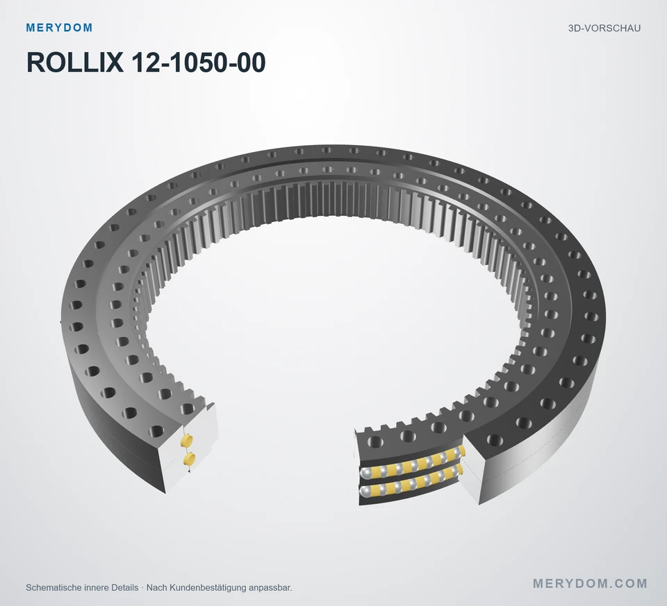 Vorschau des 3D-Modells des MERYDOM-Ersatzdrehkranzes für ROLLIX 12-1050-00.