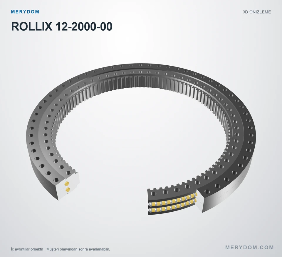 ROLLIX 12-2000-00 için MERYDOM muadil döner tabla rulmanının 3D model önizlemesi.