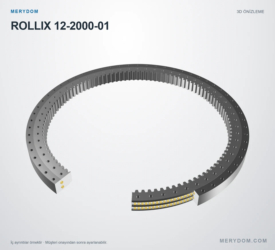 ROLLIX 12-2000-01 için MERYDOM muadil döner tabla rulmanının 3D model önizlemesi.