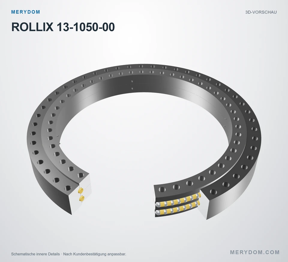 Vorschau des 3D-Modells des MERYDOM-Ersatzdrehkranzes für ROLLIX 13-1050-00.