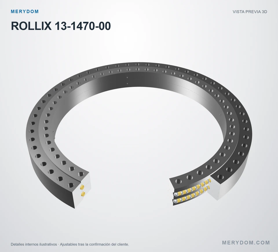 Vista previa del modelo 3D de la corona de giro de sustitución MERYDOM para ROLLIX 13-1470-00.