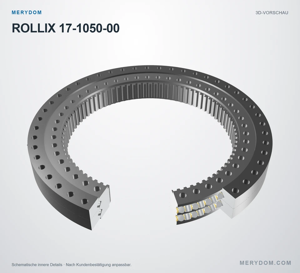 Vorschau des 3D-Modells des MERYDOM-Ersatzdrehkranzes für ROLLIX 17-1050-00.