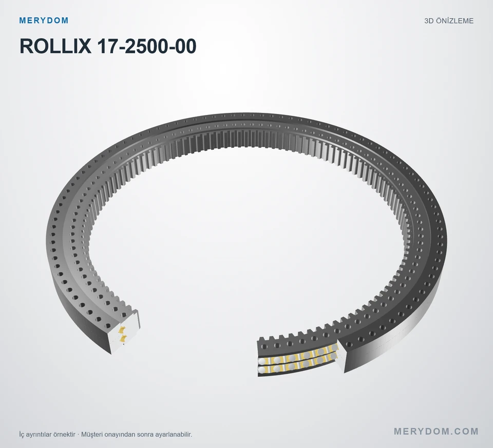 ROLLIX 17-2500-00 için MERYDOM muadil döner tabla rulmanının 3D model önizlemesi.