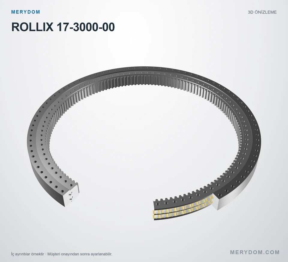 ROLLIX 17-3000-00 için MERYDOM muadil döner tabla rulmanının 3D model önizlemesi.
