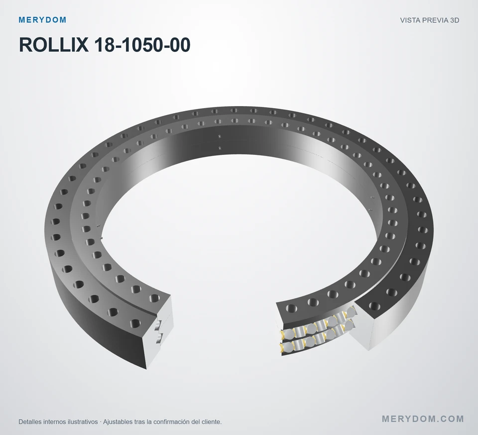 Vista previa del modelo 3D de la corona de giro de sustitución MERYDOM para ROLLIX 18-1050-00.