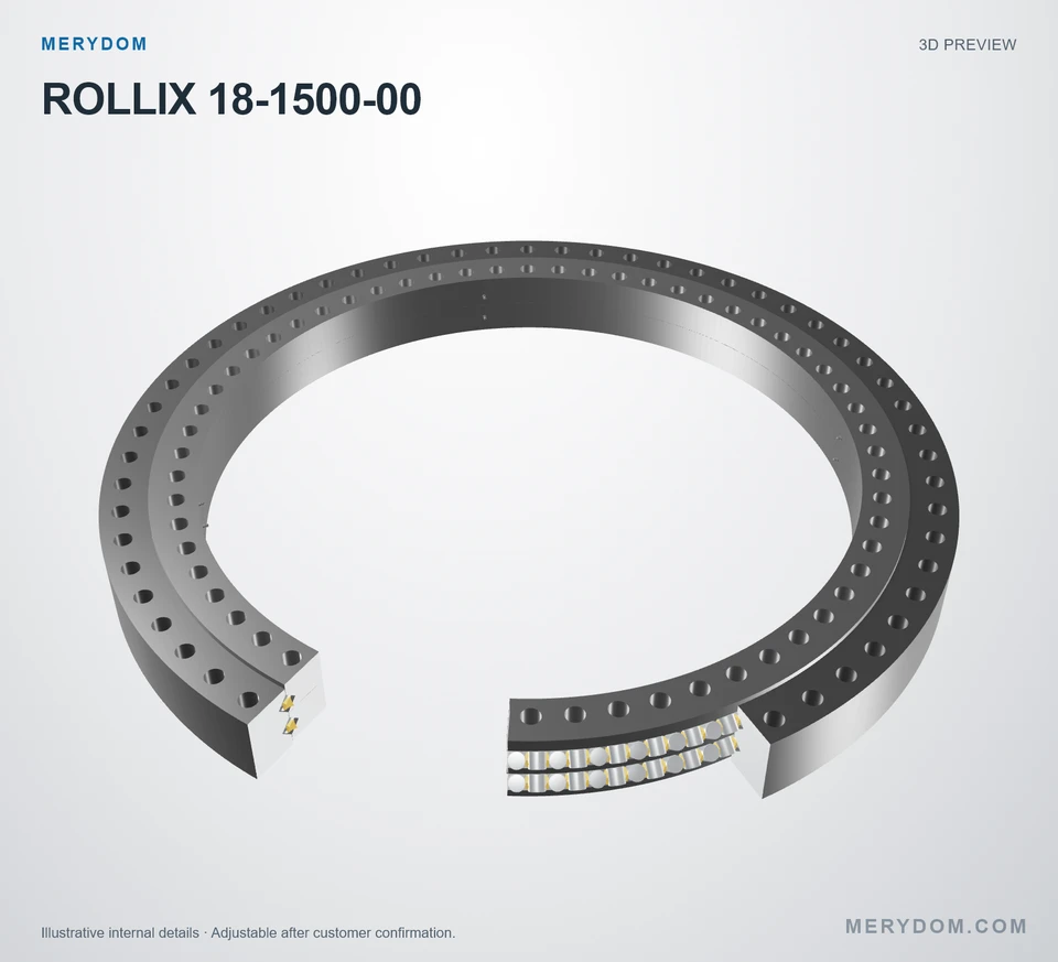 3D model preview of the MERYDOM replacement slewing bearing for ROLLIX 18-1500-00.