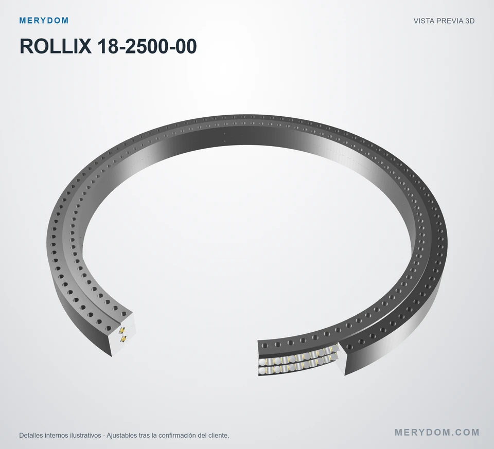 Vista previa del modelo 3D de la corona de giro de sustitución MERYDOM para ROLLIX 18-2500-00.