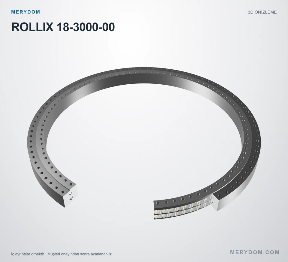 ROLLIX 18-3000-00 için MERYDOM muadil döner tabla rulmanının 3D model önizlemesi.