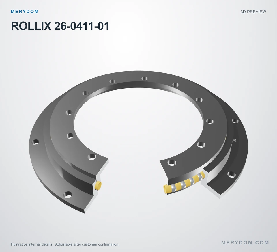 3D model preview of the MERYDOM replacement slewing bearing for ROLLIX 26-0411-01.