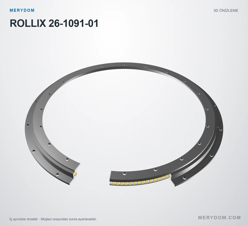ROLLIX 26-1091-01 için MERYDOM muadil döner tabla rulmanının 3D model önizlemesi.