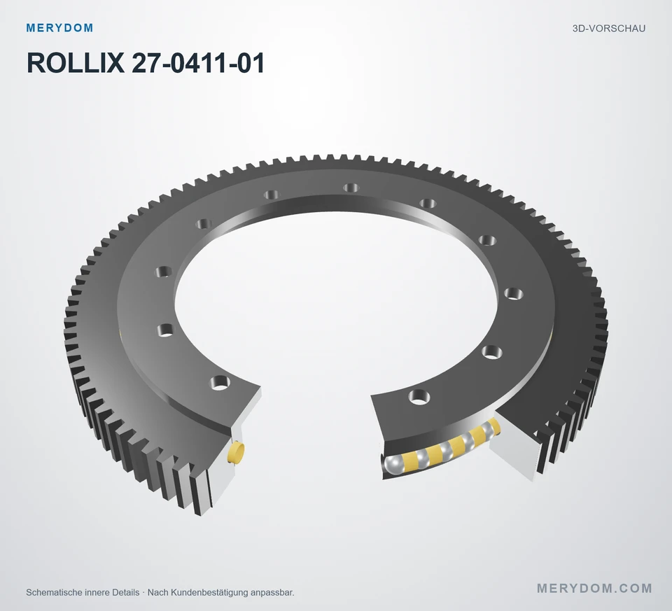 Vorschau des 3D-Modells des MERYDOM-Ersatzdrehkranzes für ROLLIX 27-0411-01.