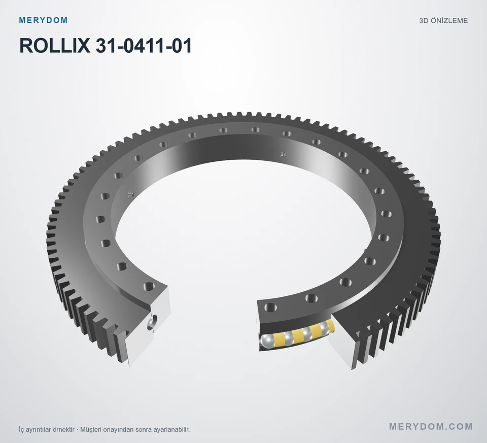 ROLLIX 31-0411-01 için MERYDOM muadil döner tabla rulmanının 3D model önizlemesi.
