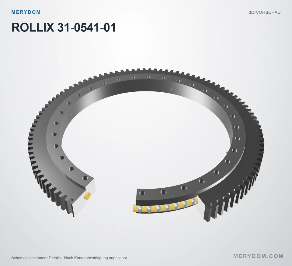 Vorschau des 3D-Modells des MERYDOM-Ersatzdrehkranzes für ROLLIX 31-0541-01.