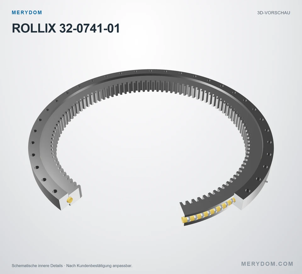 Vorschau des 3D-Modells des MERYDOM-Ersatzdrehkranzes für ROLLIX 32-0741-01.
