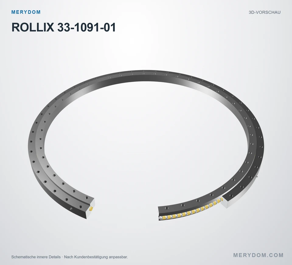 Vorschau des 3D-Modells des MERYDOM-Ersatzdrehkranzes für ROLLIX 33-1091-01.