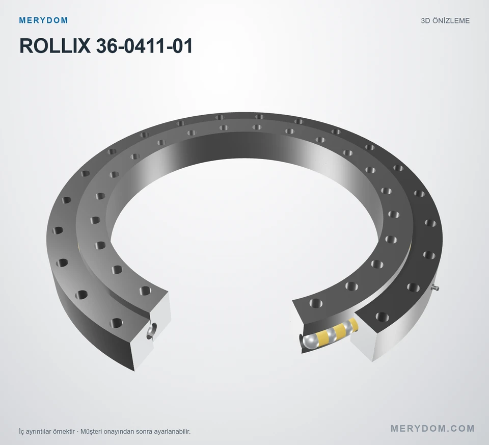 ROLLIX 36-0411-01 için MERYDOM muadil döner tabla rulmanının 3D model önizlemesi.