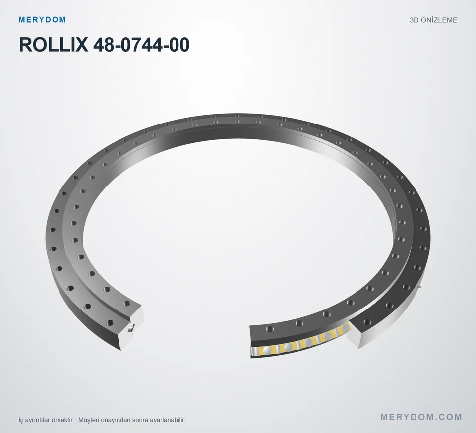 ROLLIX 48-0744-00 için MERYDOM muadil döner tabla rulmanının 3D model önizlemesi.