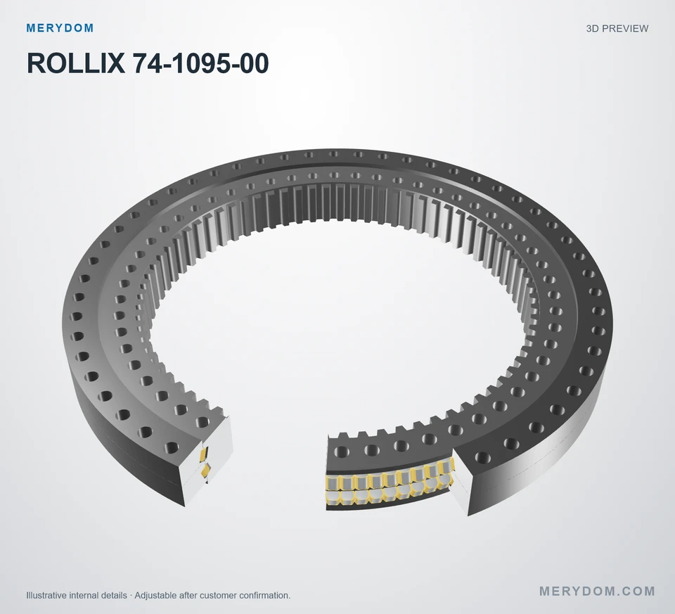 3D model preview of the MERYDOM replacement slewing bearing for ROLLIX 74-1095-00.