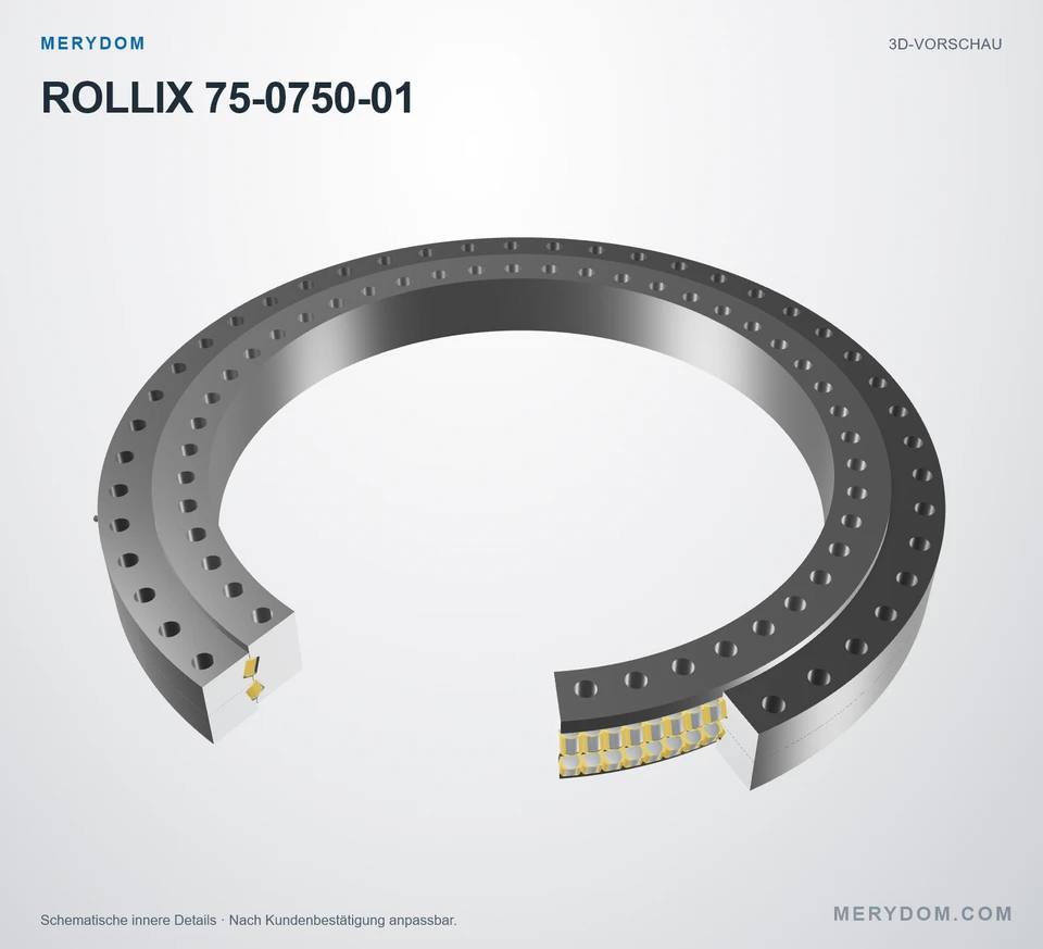 Vorschau des 3D-Modells des MERYDOM-Ersatzdrehkranzes für ROLLIX 75-0750-01.