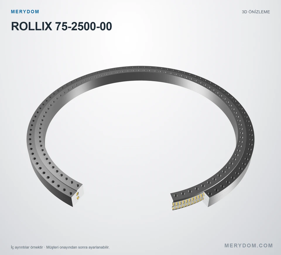 ROLLIX 75-2500-00 için MERYDOM muadil döner tabla rulmanının 3D model önizlemesi.