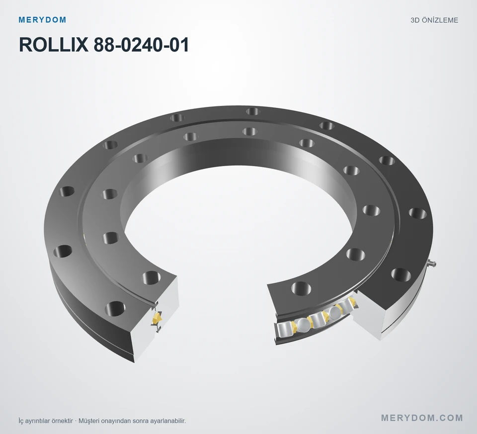 ROLLIX 88-0240-01 için MERYDOM muadil döner tabla rulmanının 3D model önizlemesi.