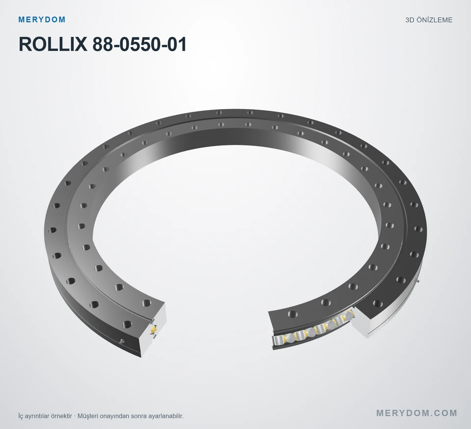 ROLLIX 88-0550-01 için MERYDOM muadil döner tabla rulmanının 3D model önizlemesi.