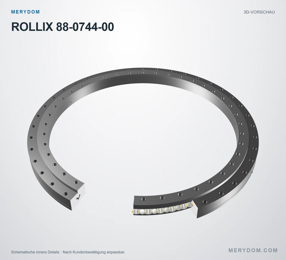 Vorschau des 3D-Modells des MERYDOM-Ersatzdrehkranzes für ROLLIX 88-0744-00.