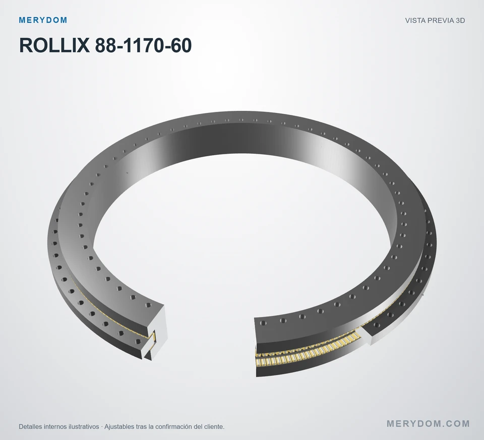 Vista previa del modelo 3D de la corona de giro de sustitución MERYDOM para ROLLIX 88-1170-60.