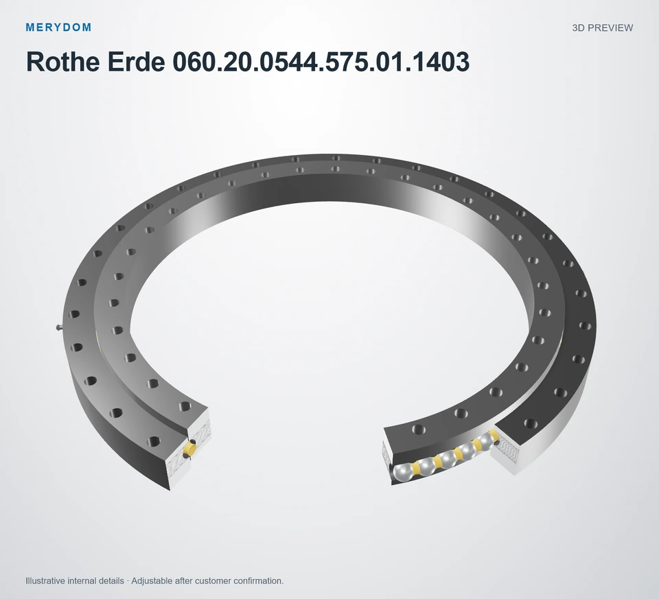 3D model preview of the MERYDOM replacement slewing bearing for Rothe Erde 060.20.0544.575.01.1403.