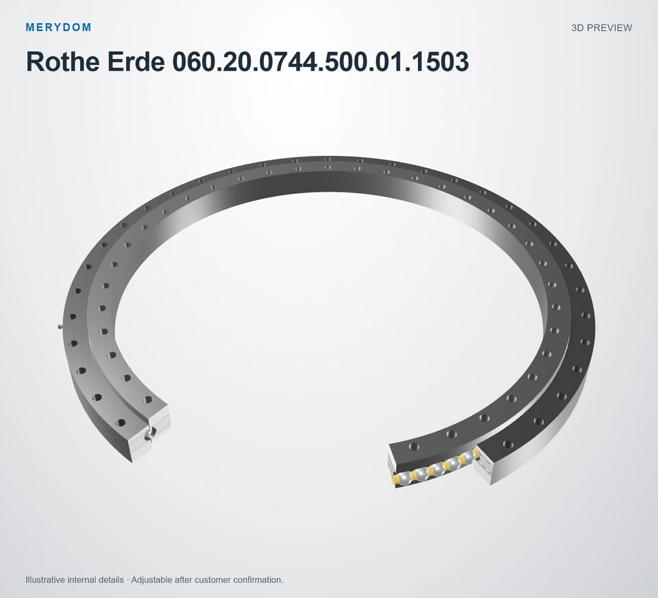 3D model preview of the MERYDOM replacement slewing bearing for Rothe Erde 060.20.0744.500.01.1503.