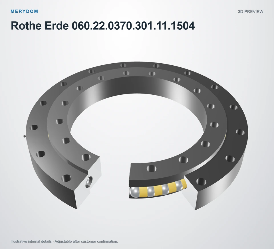 3D model preview of the MERYDOM replacement slewing bearing for Rothe Erde 060.22.0370.301.11.1504.