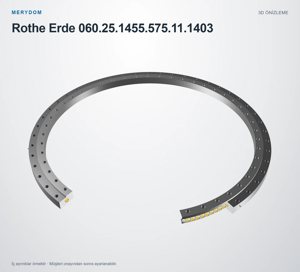 Rothe Erde 060.25.1455.575.11.1403 için MERYDOM muadil döner tabla rulmanının 3D model önizlemesi.
