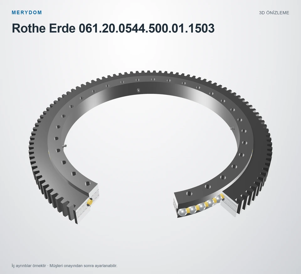 Rothe Erde 061.20.0544.500.01.1503 için MERYDOM muadil döner tabla rulmanının 3D model önizlemesi.