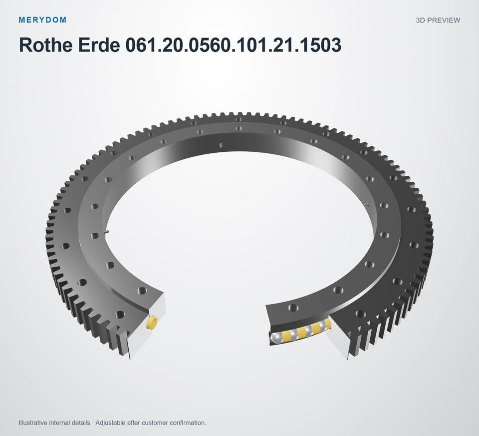 3D model preview of the MERYDOM replacement slewing bearing for Rothe Erde 061.20.0560.101.21.1503.