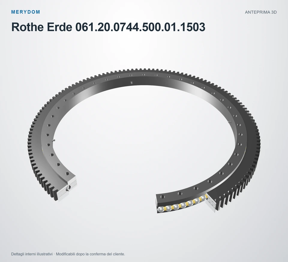 Anteprima del modello 3D del cuscinetto di rotazione sostitutivo MERYDOM per Rothe Erde 061.20.0744.500.01.1503.