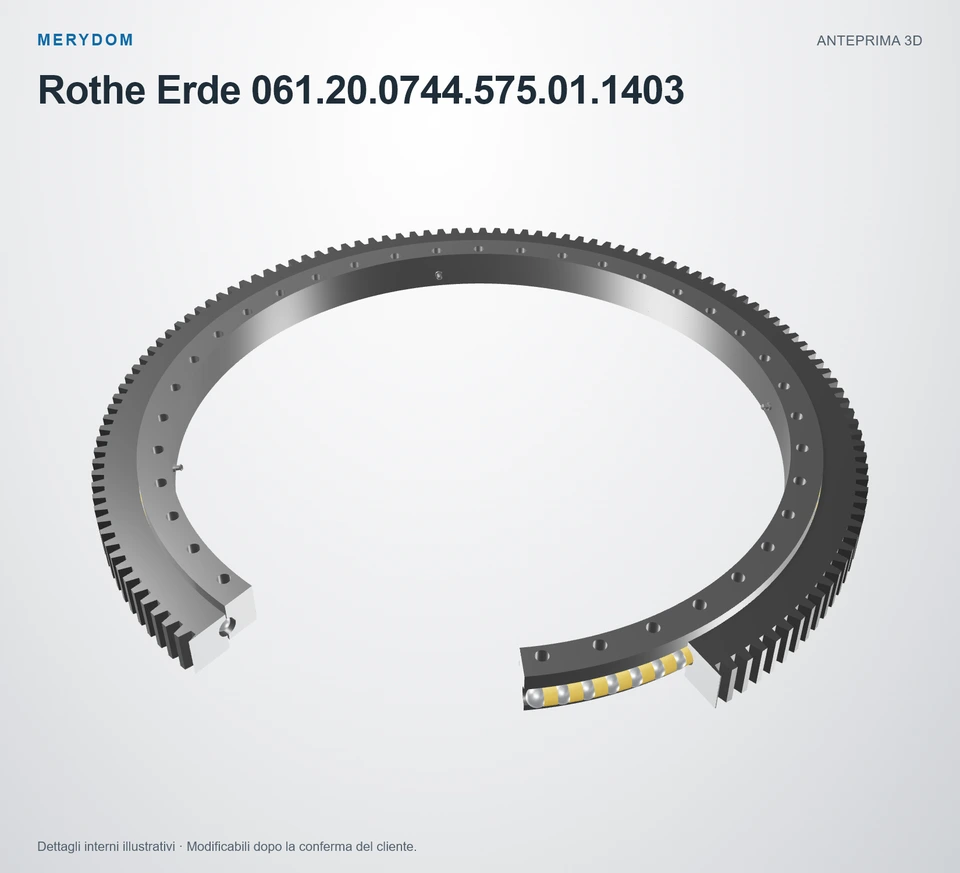 Anteprima del modello 3D del cuscinetto di rotazione sostitutivo MERYDOM per Rothe Erde 061.20.0744.575.01.1403.
